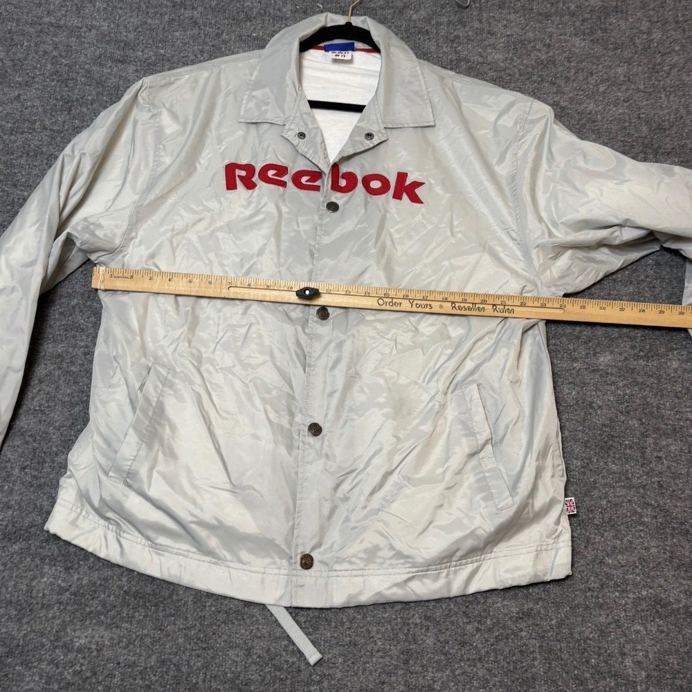 Reebok Mens Light Gray Nylon Track Jacket Spell Out Logo Red‎ Size L - Picture 8 of 13
